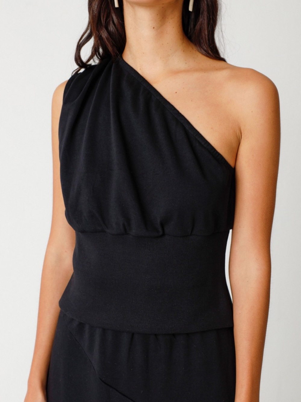 SKFK Benar One Shoulder Asymmetric Organic Cotton Black Top Size 6 NWT